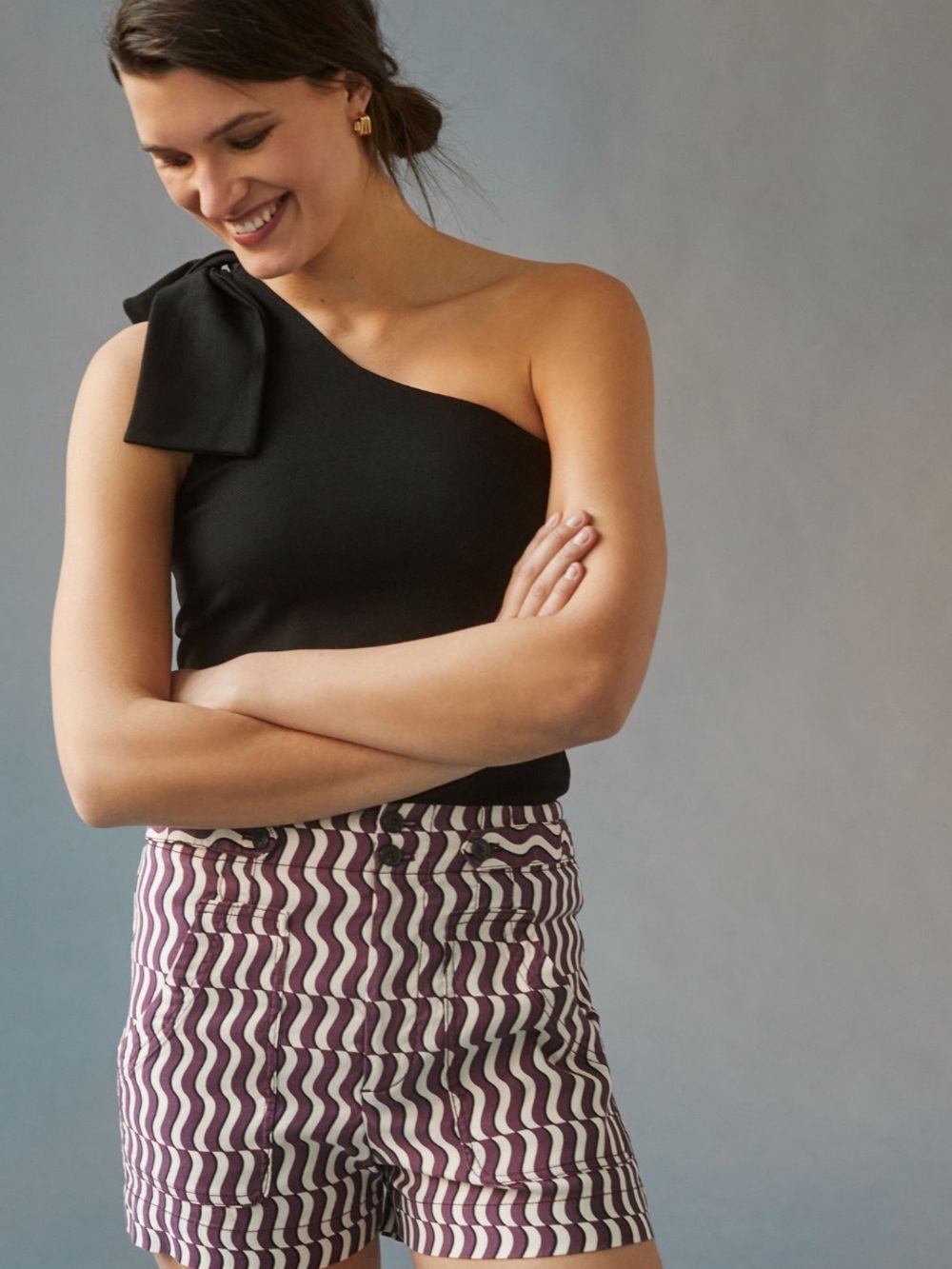 Anthro one shoulder top with bow